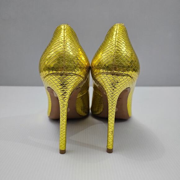 Stuart Weitzman Stuart 100 Heel Womens 9 Metallic Snake Gold Leather Stiletto - Picture 8 of 16